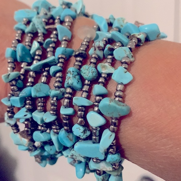 Turquoise & silver bracelet 9 stand , magnetic closure. - Picture 3 of 4